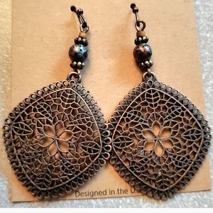 Triangle Filigree Drop Earrings Boho Dangle